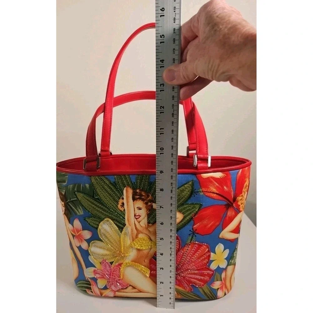 ISABELLA FIORE RARE Vintage Hawaiian Pin up Girls Bag Tote Floral Gorgeous!!